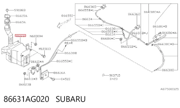 Depósito de limpiaparabrisas 86631AG020 Subaru