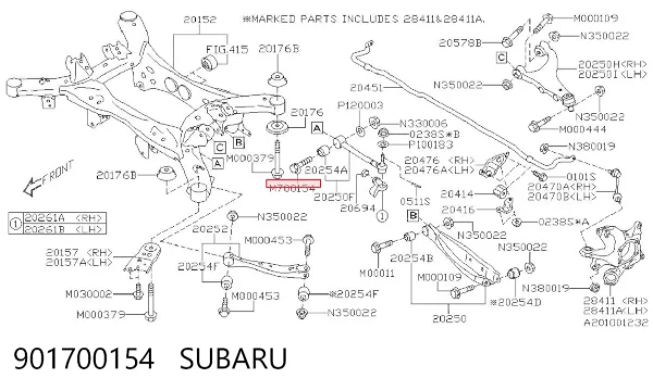 Perno interior del brazo de caída trasero 901700154 Subaru