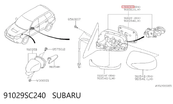Espejo de retrovisor derecho 91029SC240 Subaru