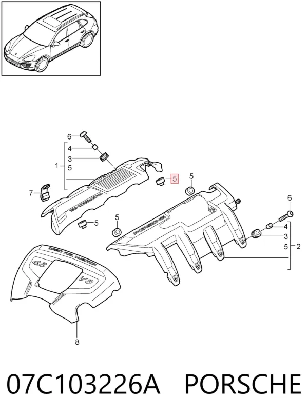 Cojín de la tapa decorativa del motor 07C103226A Porsche