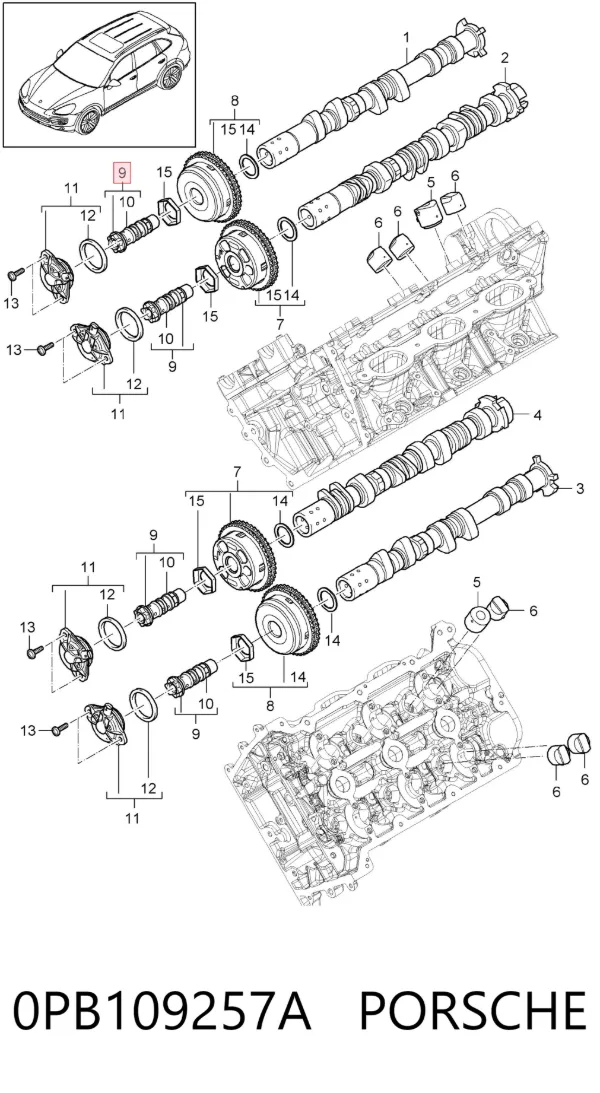 Válvula de control del árbol de levas 0PB109257A Porsche