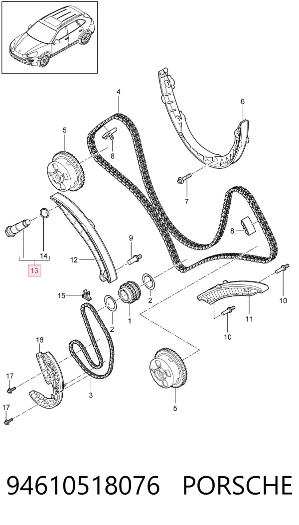 Tensor de cadena de distribución 94610518076 Porsche