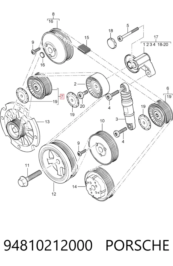 Polea inversión / guía, correa poli V 94810212000 Porsche
