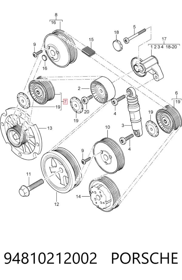 Polea inversión / guía, correa poli V 94810212002 Porsche