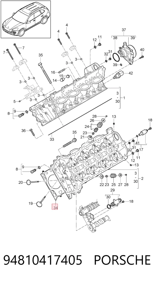 Junta de culata izquierda 94810417405 Porsche