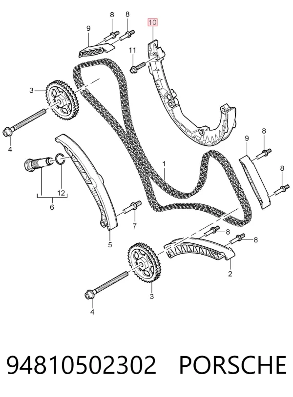 Guía tensora interior en U de la cadena de distribución Porsche Cayenne 955