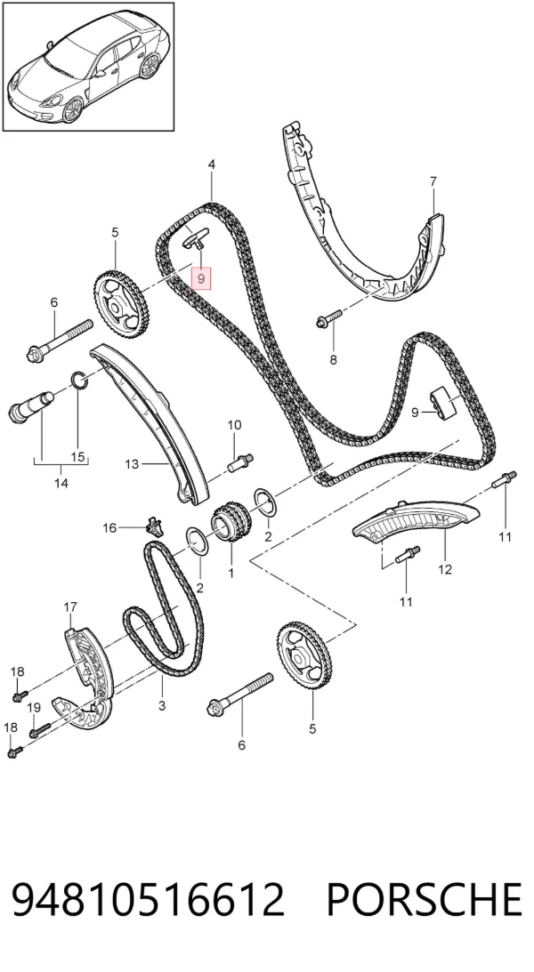 Tensor interno de la cadena de distribución Porsche Cayenne II