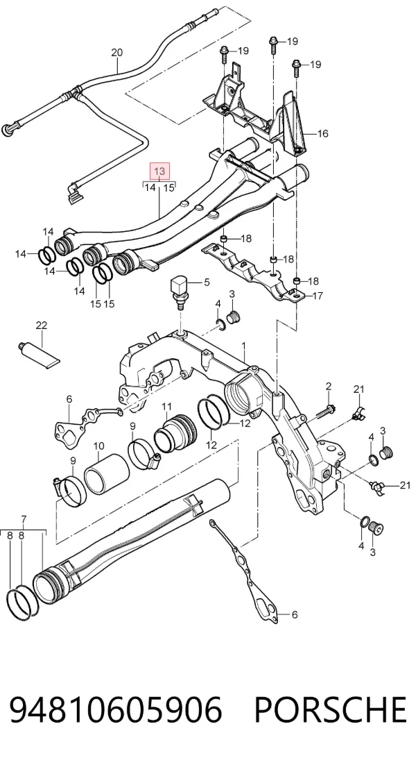 Manguera radiador 94810605906 Porsche
