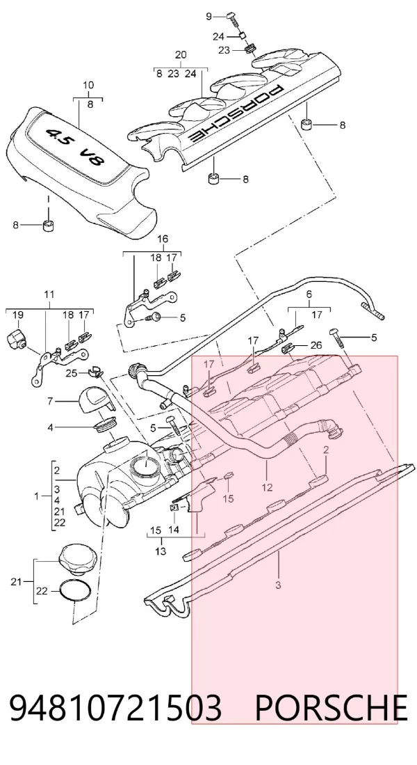 Tubo de ventilación del cárter 94810721503 Porsche