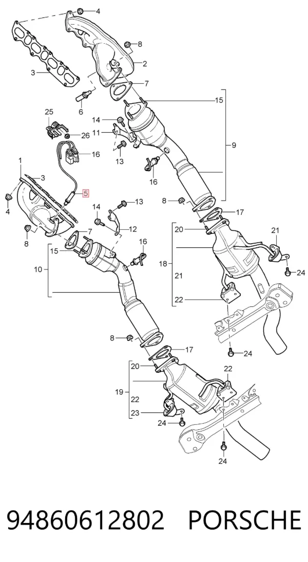 Sonda lambda, sensor de oxígeno antes del catalizador derecho 94860612802 Porsche