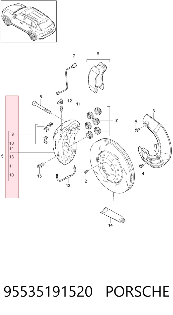 Kit de reparación de pinzas de freno 95535191520 Porsche