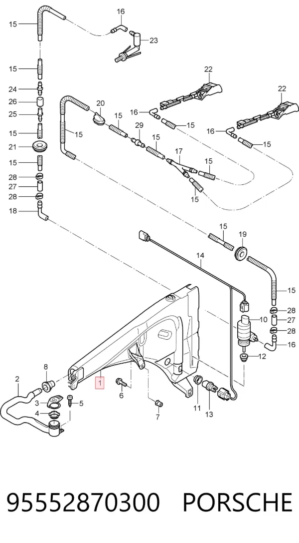 Depósito de limpiaparabrisas Porsche Cayenne 955