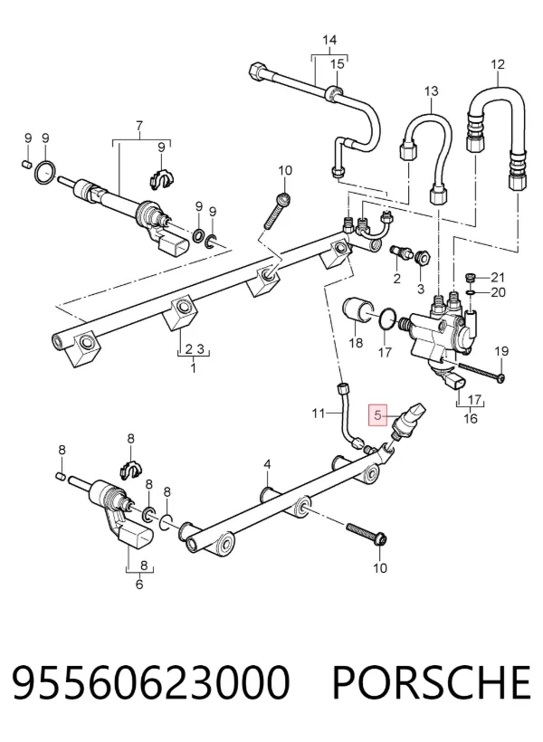 Sensor de presión de combustible 95560623000 Porsche