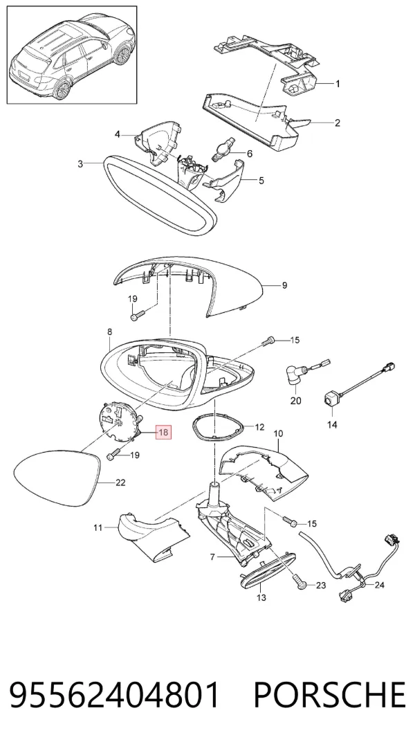 Motor del actuador del espejo retrovisor 95562404801 Porsche