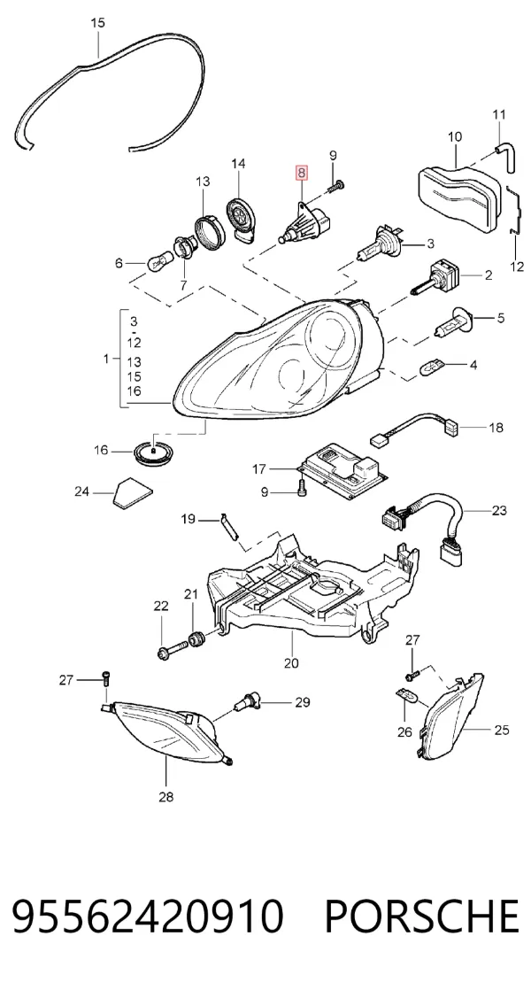 Motor regulador de faros Porsche Cayenne 955