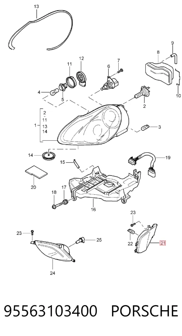 Luz intermitente de guardabarros derecho 95563103400 Porsche