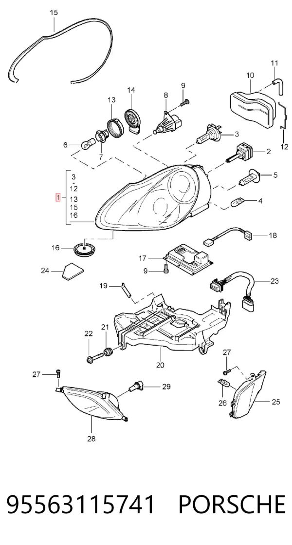 Faro izquierdo 95563115741 Porsche