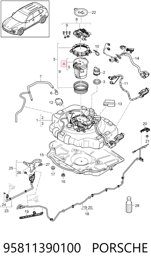 Elemento calefactor de la bomba de urea AdBlue 95811390100 Porsche