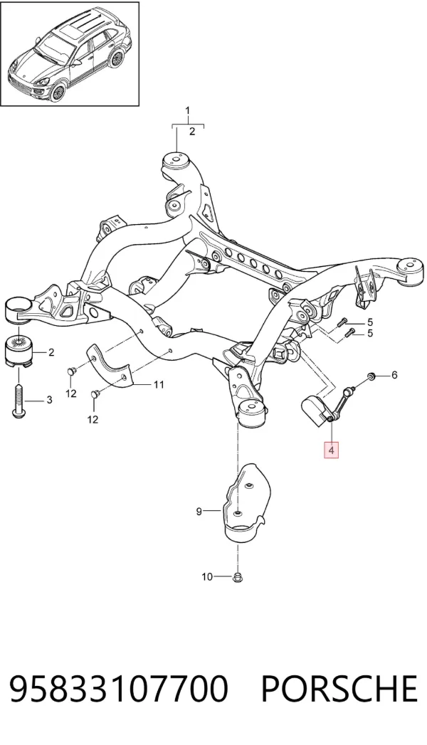 Sensor de nivel de carrocería trasero 95833107700 Porsche