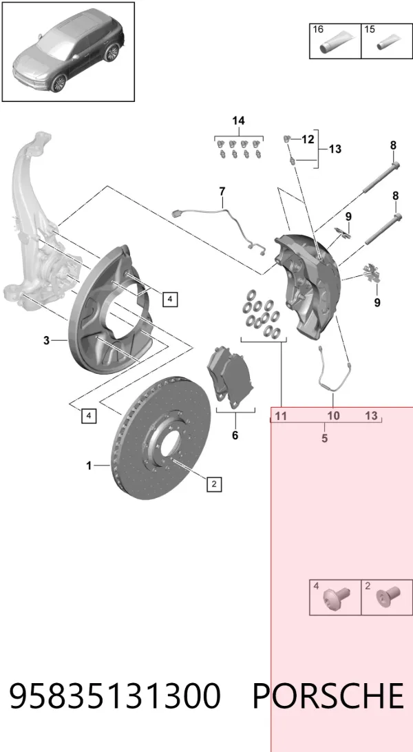 Kit de reparación de pinzas de freno 95835131300 Porsche