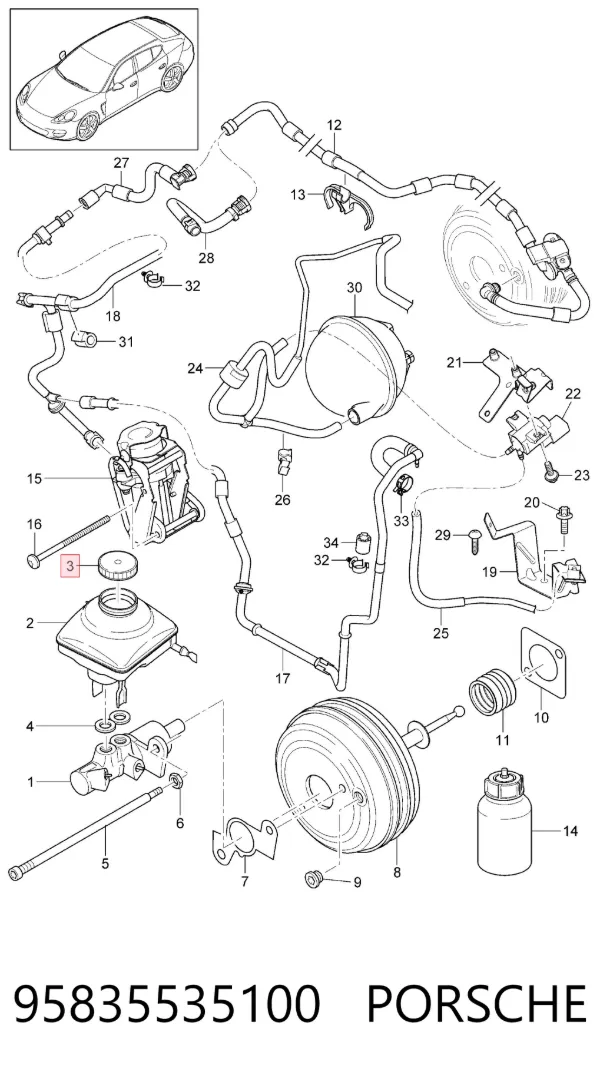 Tapa del depósito del cilindro maestro de freno 95835535100 Porsche