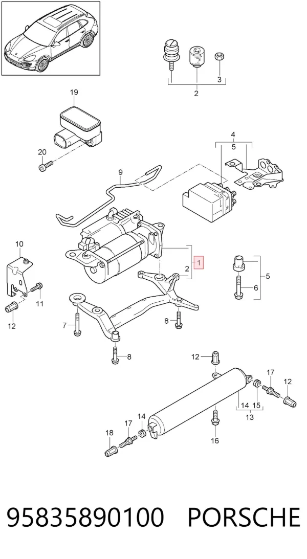 Compresor de suspensión neumática 95835890100 Porsche