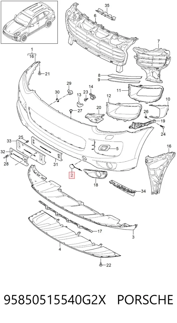 Tapa del enganche de remolcado delantera Porsche Cayenne II