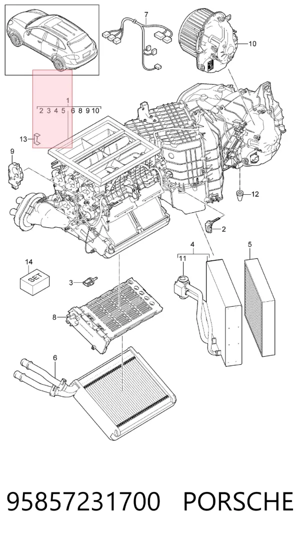 Evaporador de aire acondicionado 95857231700 Porsche