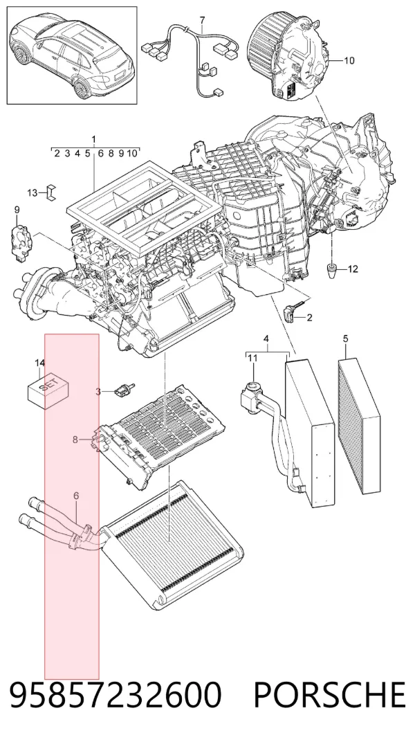 Radiador calefacción 95857232600 Porsche