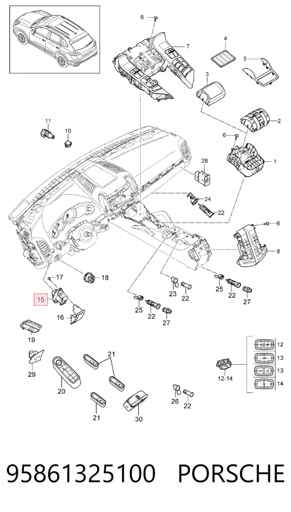 Interruptor del freno de estacionamiento electromecánico 95861325100 Porsche
