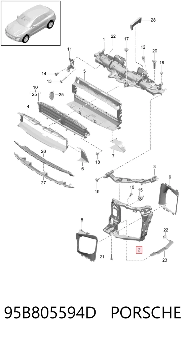 Soporte derecho del radiador del intercooler 95B805594D Porsche