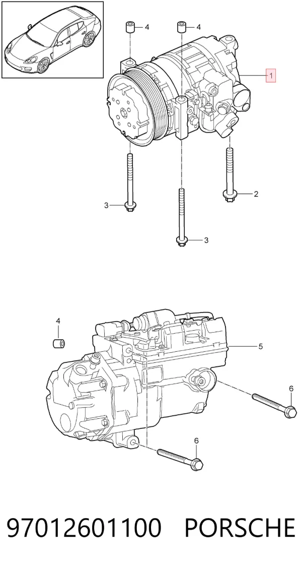 Compresor de aire acondicionado 97012601100 Porsche