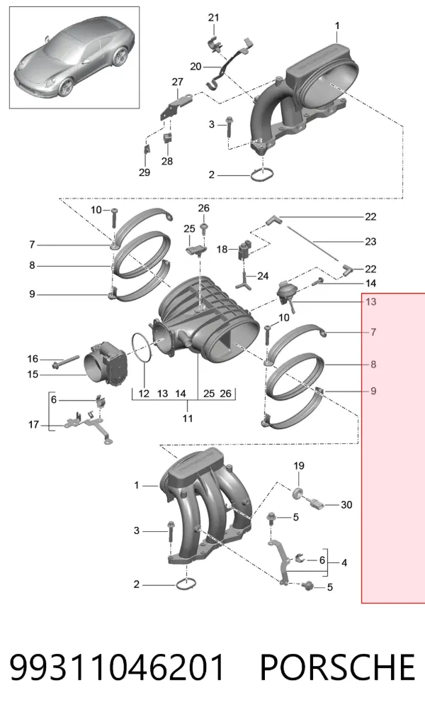 Cuerpo de mariposa 99311046201 Porsche