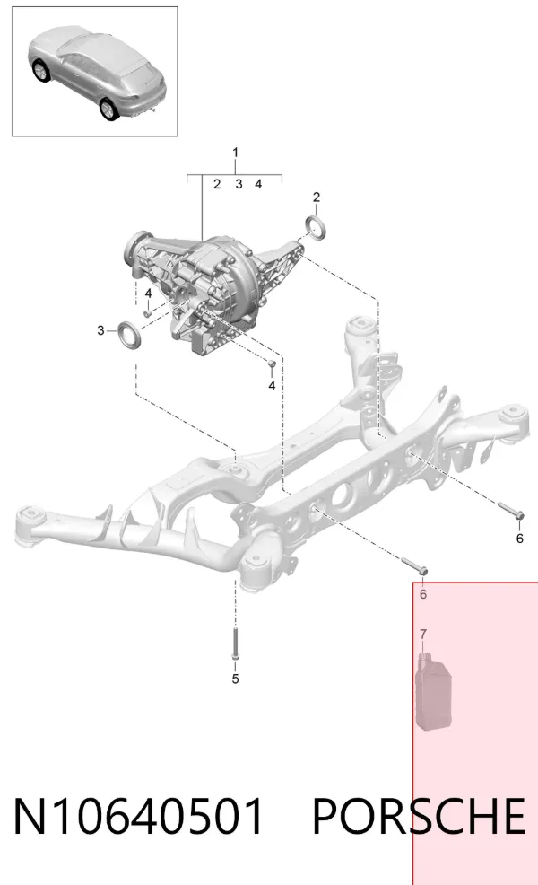 Perno de fijación del brazo inferior trasero N10640501 Porsche