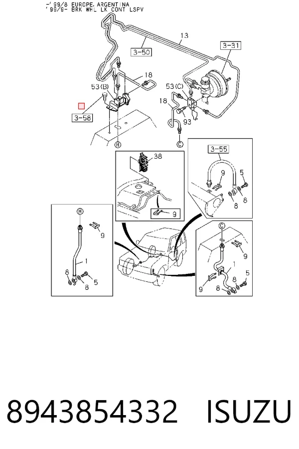Latiguillos de freno delantero 8943854332 Isuzu