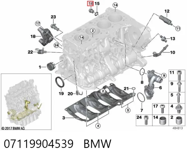 Tapón de llenado del eje trasero/delantero 07119904539 BMW