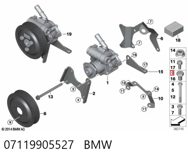 Perno de fijación del brazo inferior delantero 07119905527 BMW