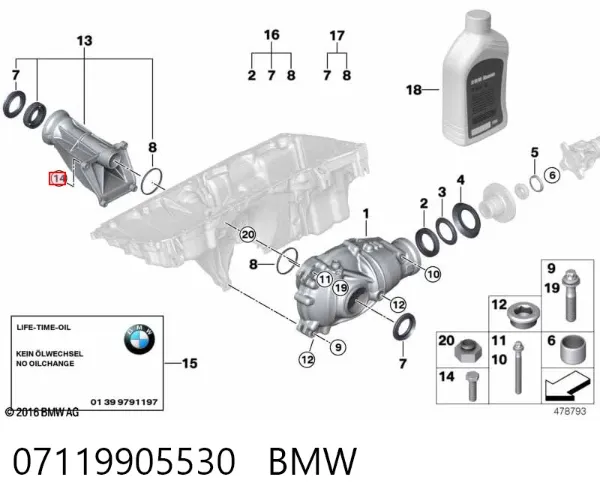 Perno de fijación del brazo inferior delantero 07119905530 BMW