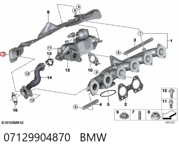 Tuerca de fijación del tubo de escape 07129904870 BMW