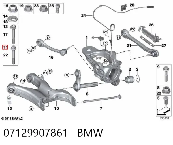 Perno de fijación del brazo inferior delantero 07129907861 BMW