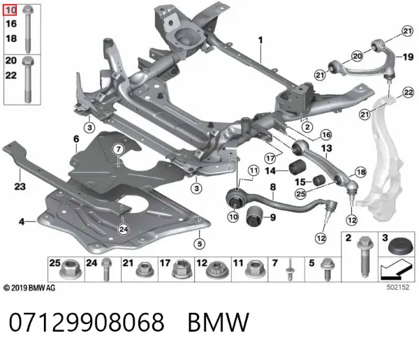 Perno de fijación del brazo inferior delantero 07129908068 BMW