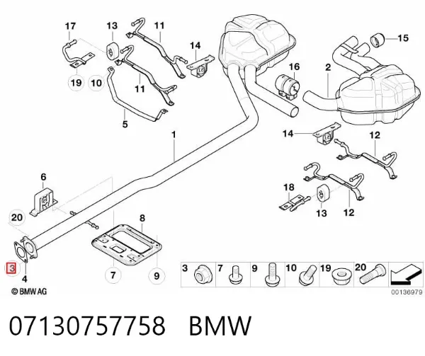 Tuerca de fijación del tubo de escape 07130757758 BMW
