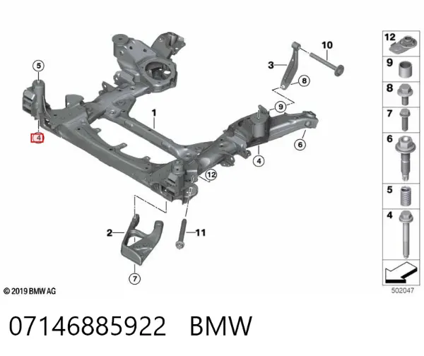 Perno de fijación del brazo oscilante delantero 07146885922 BMW