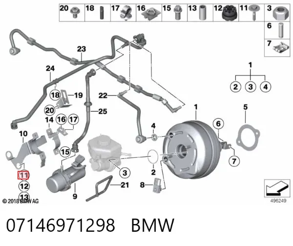 Perno de fijación del brazo inferior delantero 07146971298 BMW