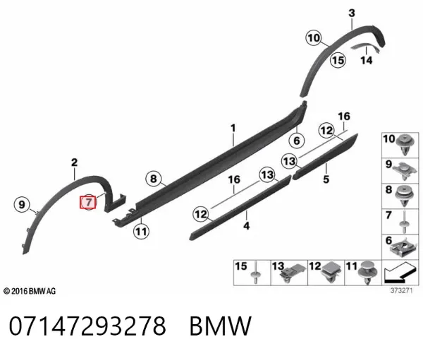 Clip de moldura de guardabarros 07147293278 BMW