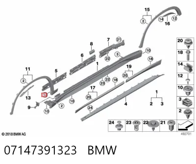 Clip de fijación de moldura de puerta BMW 07147391323