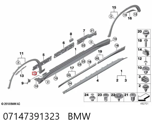 Clip de fijación de moldura de puerta 07147391323 BMW