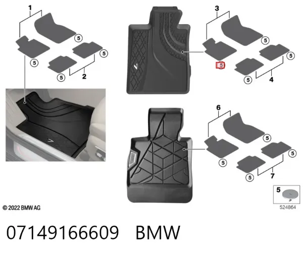 Fijaciones para juego de alfombrillas interiores 07149166609 BMW