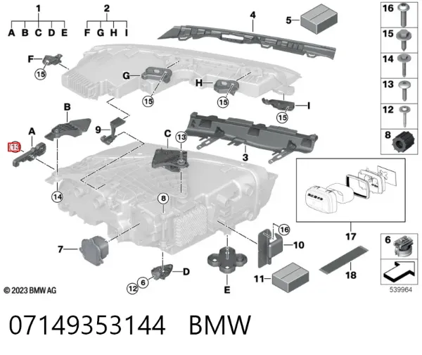 Clip de fijación de faro 07149353144 BMW