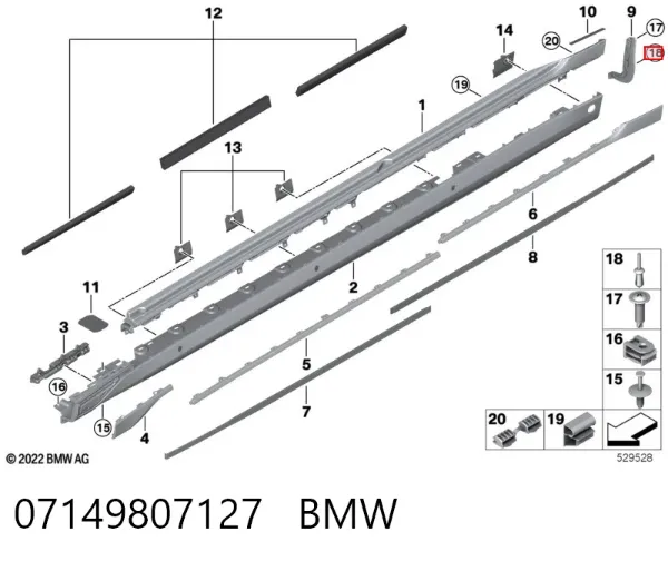 Clip de sujeción de moldura de estribo 07149807127 BMW